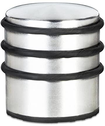 Relaxdays Türstopper schwer 2er Set, Türfeststeller mit Gummiringen, silber | Türpuffer aus Edelstahl & Gummi, H x D: 7,5 x 7 cm