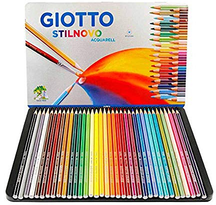 GIOTTO Stilnovo Acquarell - Scatola Di Metallo Da 36 Matite A Pastello Colorate Acquarellabili, 3.3 mm, Colori Intensi