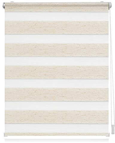 Lichtblick Doppelrollo Blickdicht ohne Bohren Natur 85 cm x 150 cm (B x L) | Duo Rollo, Rollos für Fenster ohne Bohren, Doppelrollo Klemmfix ohne Bohren, Streifen, Klemmträger-Montage, Sichtschutz