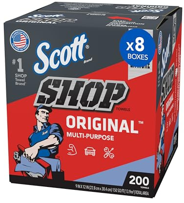 Scott Shop Original Blue Towels (75190), 9x12 Cloth-like Paper Towel (8 Boxes of 200 Sheets, 1,600 Sheet Total)