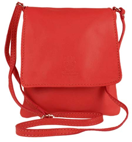 Girly Handbags Sac bandoulière en cuir véritable Vera Pelle pour femme Sac messager Holiday Rouge
