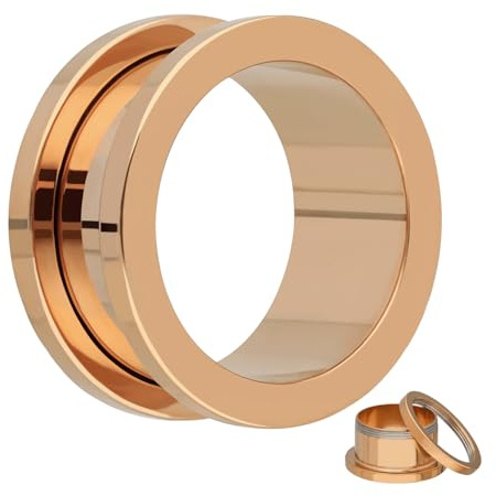 Treuheld® Flesh Tunnel - Rosegold - Chirurgenstahl/Edelstahl - Ohr Plug zum Schrauben - 18 Größen