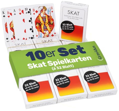 Gravidus 10er Set Skatkarten 32 Blatt französisches Bild kunststoffbeschichtet für Skat Mau Mau Doppelkopf