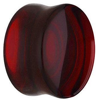 Treuheld® | Glas Ohr Plug/Flesh Tunnel | Dunkel-Rot | Double Flared | Ohne Gewinde | Damen und Herren | halb-durchsichtig/transparent