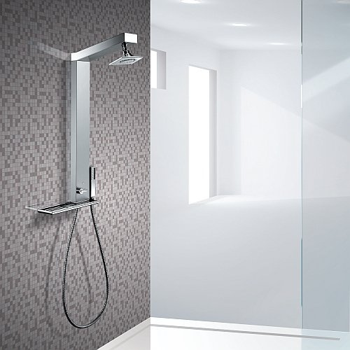 DROP Colonna doccia Gemma Q, Argento, 2 maniglie, Montaggio a parete, Kit per doccia e vasca