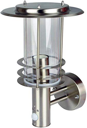 Grafner Design Edelstahl Wandlampe mit Bewegungsmelder, 1x E27 Fassung, IP44, 360° rundum Lichtschein, für außen und innen, Wandleuchte Lampe Außen Hoflampe PIR