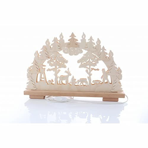 Rudolphs Schatzkiste Schwibbogen mit Waldtieren und Beleuchtung BxHxT 50x29x7cm NEU Lichterbogen Fensterbogen Spitzbogen Erzgebirge Seiffen Weihnachten Licht Holz Dekoration Beleuchtung
