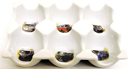 Camper Vans 6 huevos bandeja Camper Vans huevera de cerámica color blanco brazo accesorio de decorada a mano en el Reino Unido entrega GRATUITA Reino Unido