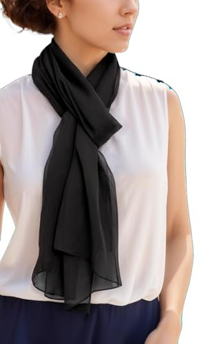 Prettystern 200cm XL Echarpe etole mousseline soie Femme Homme Cérémonie foulard Printemps et l´Éte uni coloré – Noir