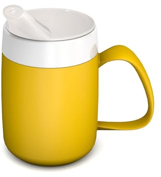 Ornamin Becher mit Trink-Trick & Schnabelaufsatz | Schnabelbecher für Parkinson & Schlaganfall | Spezialgeschirr barrierefrei | Selbständig Trinken | Inklusion | Linkshänder & Rechtshänder | gelb