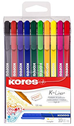 Kores - K-Liner: Farbige Fineliner, 0,4 mm Fine Point Stifte zum Schreiben, Skizzieren und Zeichnen, metallgefasste Spitze, dreieckige ergonomische Form, Schul- und Bürobedarf, 10er-Pack