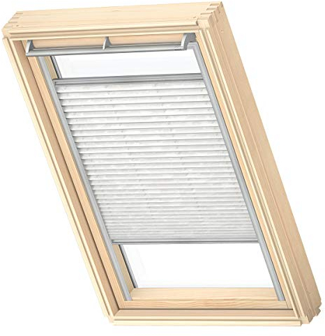 VELUX Original Dachfenster Plissee für SK08, Weiß Gemustert, mit Grauer Führungsschiene