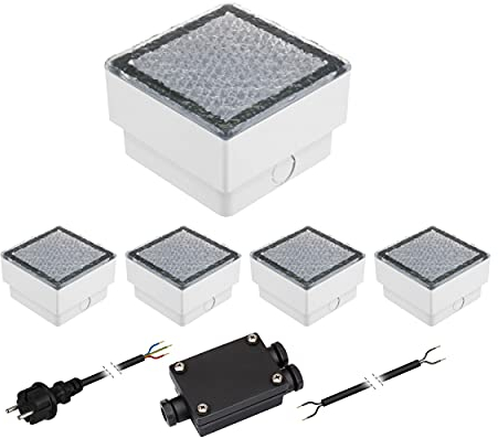 ledscom.de 5er-Set LED Pflasterstein CUS Bodenleuchte für außen, warm-weiß, IP67, 230V, 10x10cm
