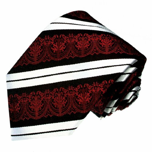 Lorenzo Cana - Luxus Designer Krawatte aus 100% Seide - Barock Seidenkrawatte Rot Schwarz Weiss Streifen Barock - 84214