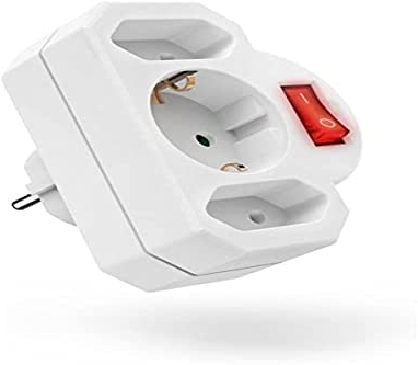 Hama 3-Fach Steckdosenadapter mit Schalter zum Stromsparen (Multistecker 2X Eurosteckdose & 1x Schutzkontakt Mehrfachsteckdose, Adapterstecker, Doppelstecker) weiß