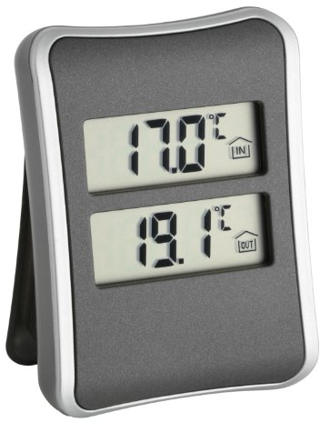 TFA Dostmann digitales Innen-Aussen-Thermometer, 30.1044, Außentemperatur über Kabel, Höchst- und Tiefstwerte, Überwachung von Gefriergerät/Aquarium, anthrazit, L 60 x B 24 (46) x H 83 mm