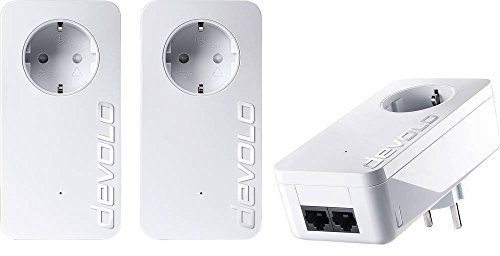 devolo dLAN 550 duo+ nätverkskit Powerlan-adapter (3 adaptrar i set, 2 x LAN-port, kompakt hölje, nätverk, Powerline, enkelt LAN-nätverk från uttaget) vit