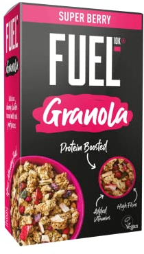 FUEL10K Protein Boosted, Chunky Granola, Super Berry, 6 x 400 Gram Box - High Fibre, Vitamin Boosted, Vegan Cereal with Mixed Fruit Pieces, Jumbo Oats & Pumpkin Seeds
