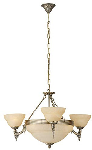 EGLO Pendelleuchte Marbella, 6 flammige Hängelampe Vintage, Rustikal, Hängeleuchte aus brüniertem Metallguss, Alabaster-Glas in Champagner, Esstischlampe, Wohnzimmerlampe hängend mit E14 Fassung