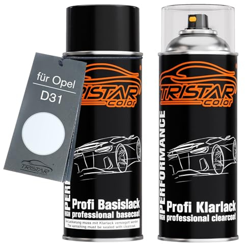 TRISTARcolor Autolack Spraydosen Set für Opel D31 Casablanca Weiss Basislack Klarlack Sprühdose 400ml