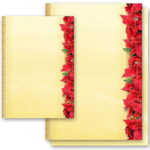 100 Blatt Briefpapier Weihnachtspapier ROTE WEIHNACHTSSTERNE - DIN A5 Format - Paper-Media