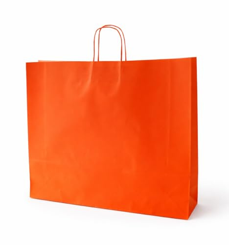 Papiertragetaschen mit Kordel extra groß 54 + 14 x 50 cm (50 Stück, ORANGE)