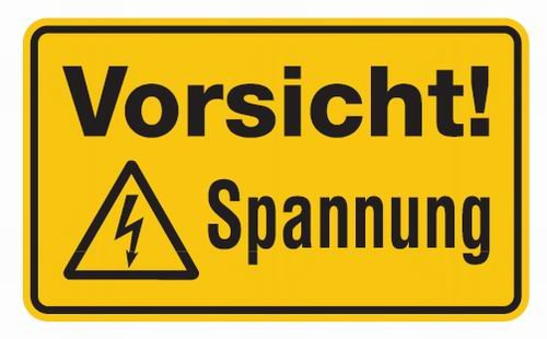 Qualitäts - Aluminium Schild Vorsicht! Spannung 120x200 mm geprägtes Aluschild 0,6 mm Alu