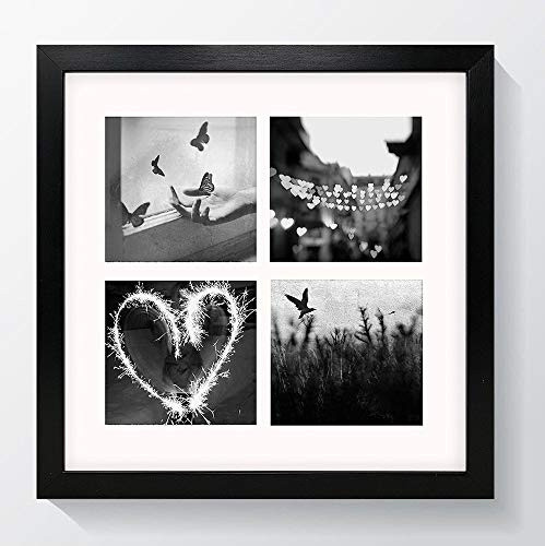12x12 4x4 Instagram Modern Oxford Black Square Multi Collage Photo Frame With Glass Window & Soft Cream Mount