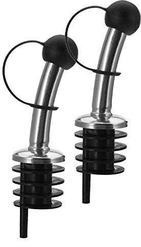 Westmark 2 Spirituosen-Ausgießer für Flaschen, Mit Verschlusskappe und Luftröhrchen, Kunststoffkorken/Messing, Nickelfrei, Classic-Standard, Schwarz/Silber, 42322280