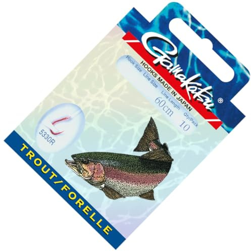 Gamakatsu Trout LS-5330 Haken 60cm Rot - 10 gebundene Forellenhaken