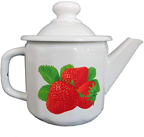 Enamel Tea Pot Coffee Pot 1 Litre ca 12.5 cm Diameter Fruit – Retro Nostalgia Tea