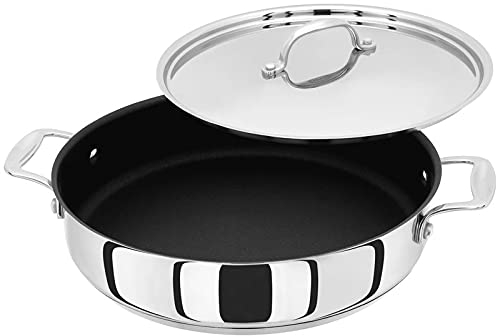 Stellar Profile Stainless Steel Non-Stick Shallow Casserole Pan with Lid 28cm, Twin Handles, Induction Ready, Dishwasher Safe