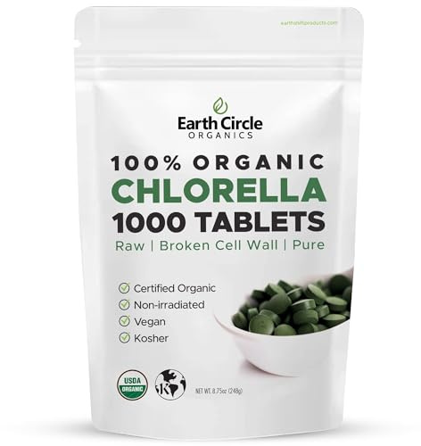 Organic Chlorella Tablets 1,000 Count | High Potency Superfood | Chlorophyll Pills from 100% Pure Green Algae | Broken Cell Wall for Max Absorption | Vegan, Kosher, Non-GMO | 4 Tabs per Day (1-Pack)