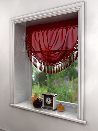PLAIN RED SWAG LUXURY MACRAME PELMET SWAG MACRAME FRINGE TASSEL VALANCE DRAPES VOILE NET WINDOW DECOR