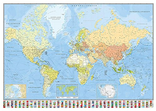 Close Up XXL Premium Weltkarte mit Flaggen, deutsch, Riesenformat 140 cm x 100 cm