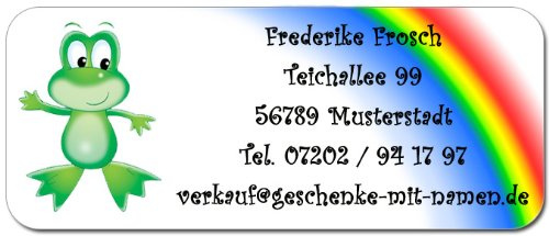 Adress-Etiketten Frosch mit Ihrem Wunschtext, 160 Stück, ca. 56 x 23 mm, für bis zu 5 Zeilen Text