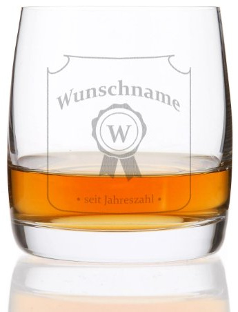Herz & Heim® Whiskyglas personalisiert mit Name, Initiale & Jahr – Graviertes Whiskeyglas – Bohemia Cristal Tumbler 290 ml – Geschenk für Männer, Genießer & Jubiläum