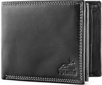 Fa.Volmer ® Leder Geldbörse Herren mit RFID-Schutz - weiches, unempfindliches Nappaleder, extra-stabile Doppelnaht - 9 Fächer für Kreditkarten - Querformat - Schwarz