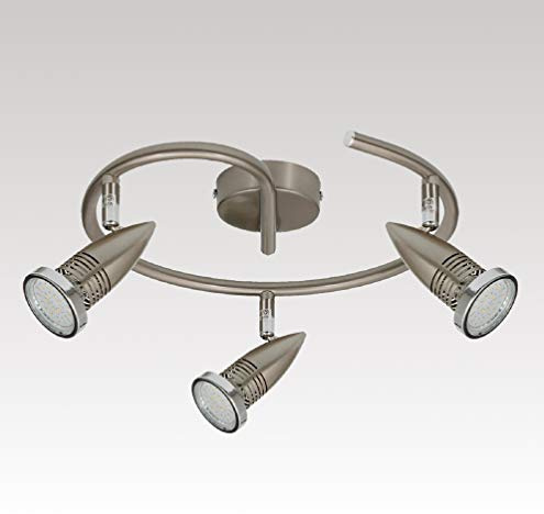 Trango 3-flammig 2005-032G LED Deckenleuchte in Edelstahl-Optik Rondell *ANY* inkl. 3x 3 Watt GU10 LED Leuchtmittel I Deckenlampe I Deckenstrahler I Deckenspots I Wohnzimmer Lampe schwenkbar