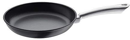 KÜCHENPROFI PROVENCE Bratpfanne 24 cm, Gusseisen, Emaille, schwarz | Edelstahlknopf hitzebeständig, energieeffizient, induktionsgeeignet, grillgeeignet, alle Herdarten, aromaschonend