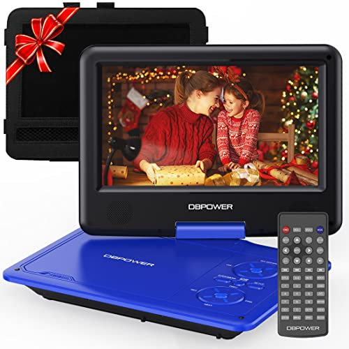 DBPOWER 11.5 Portable DVD Player, 5-Hour Built-in Rechargeable Battery, 9 Swivel Screen, Support CD/DVD/SD Card/USB, with Remote Control, 1.8M Car Charger, Power Adaptor and Car Headrest (Blue)