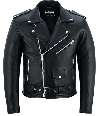 Bohmberg Herrenlederjacke aus Vollnarbenleder Schwarz-Heavy Weight-Classic-Echtleder Zeitloser Klassiker in Unverkennbar Maskulinem Biker-Look - 3XL