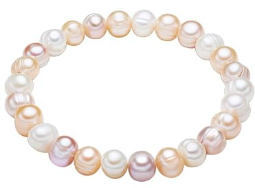 Valero Pearls Damen-Armband elastisch Hochwertige Süßwasser-Zuchtperlen ca. 8 mm Barock weiß/apricot/flieder - Perlenarmband mit echten Perlen