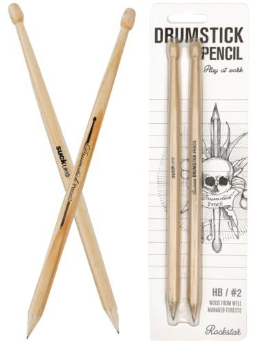 Suck UK Drumstick Pencils | Novelty Drummer Gifts for Men & Music Lovers | Wooden Drum Stick Shaped Pencil | Unique Office & School Stationery Supplies | Cool Drum Kit Pencils - Set of 2 Black