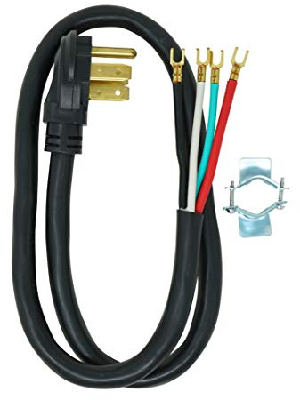 Southwire 9044SW8808 Range Power Cord; 4-Foot; 1/4-Inch Flanged Terminals; Flat Plug; Compatible With Most Standard Free Standing Electrical Ranges With A 4 Conductor Wall Outlet; 125/250-Volt; 50-Amp