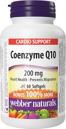Webber Naturals Coenzyme Q10 (CoQ10) 200 mg, 60 Softgels, High Potency Antioxidant Supplement for Heart Health and Cellular Energy Production, 60 Day Supply, Gluten Free