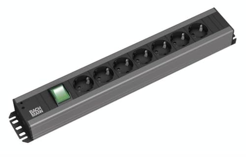 Bachmann Steckdosenleiste HANDWERKERLEISTE 7-Fach mit Schalter 2m Kabel Mehrfachsteckdose für Handwerk Grau 300.007 (extra Robustes Design)