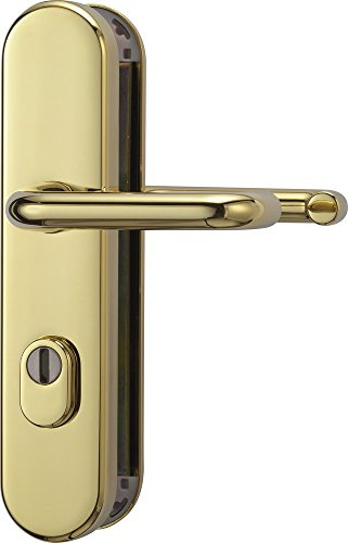 ABUS Tür-Schutzbeschlag KLZS714 MS messing mit Zylinderschutz & beidseitigem Drücker rund, 12247 | Drücker/Drücker-Garnitur, rundes Design, für Wohnungsabschlusstüren, Vierkant 8 mm, Achsabstand 72 mm