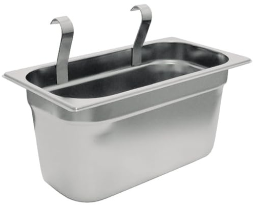 APS 11978 Bestecksammler GN 1/3, Edelstahl, 32,5 x 17,6 cm, Höhe 15 cm, zwei Haken zum Einhängen