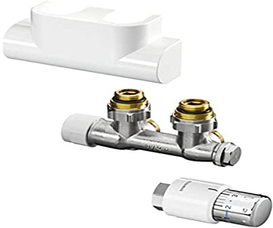 Oventrop Zubehör Set für Heizstrahler für Badezimmer, mit thermostat Uni SH Multiblock T-Form 1184184 weiß 1 Stück